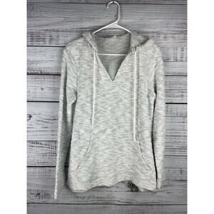 Loft Lounge Popover Vneck Long Sleeve Hooded Top Small Beachy Coastal Texture